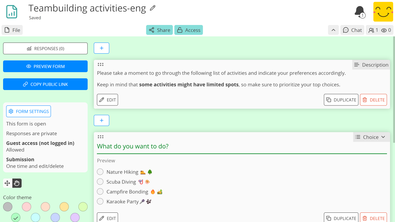preview of the Form application